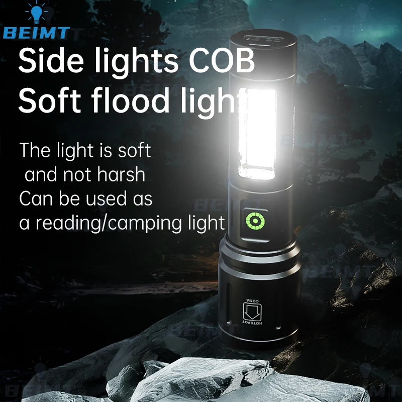 20W COB + LED Rechargeable Flashlight Multifunctional Outdoor Torch Portable Zoomable Waterproof Camping Hiking Lantern Light