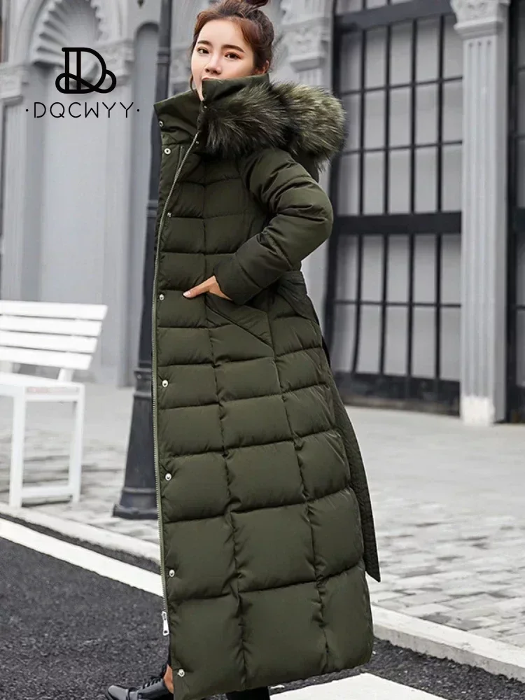 Winter Coat for Women 2024 New in Long Parkas Korean Fashion Edition Belted Slim Fit Cotton Jacket Padding Warm Woman Clothing