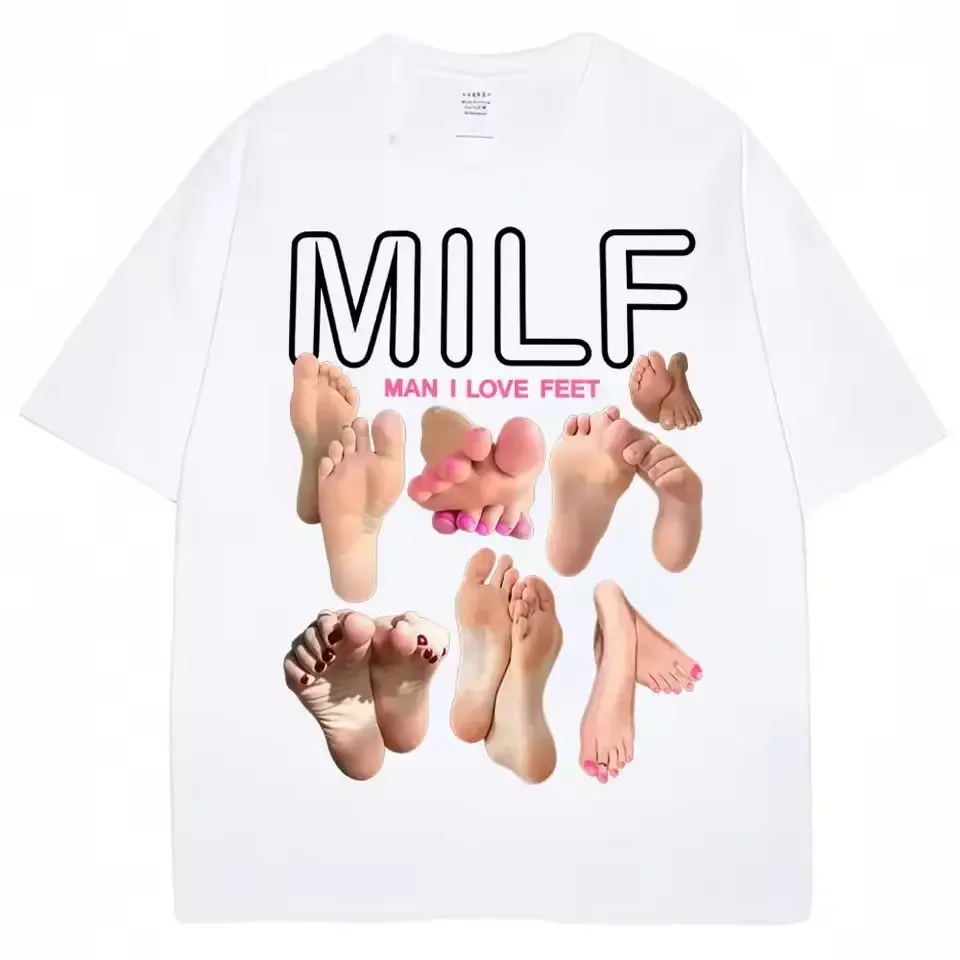 MILF Man I Love Feet Funny Meme Short Sleeve Soft Cotton Round Neck Casual T-Shirt Streetwear
