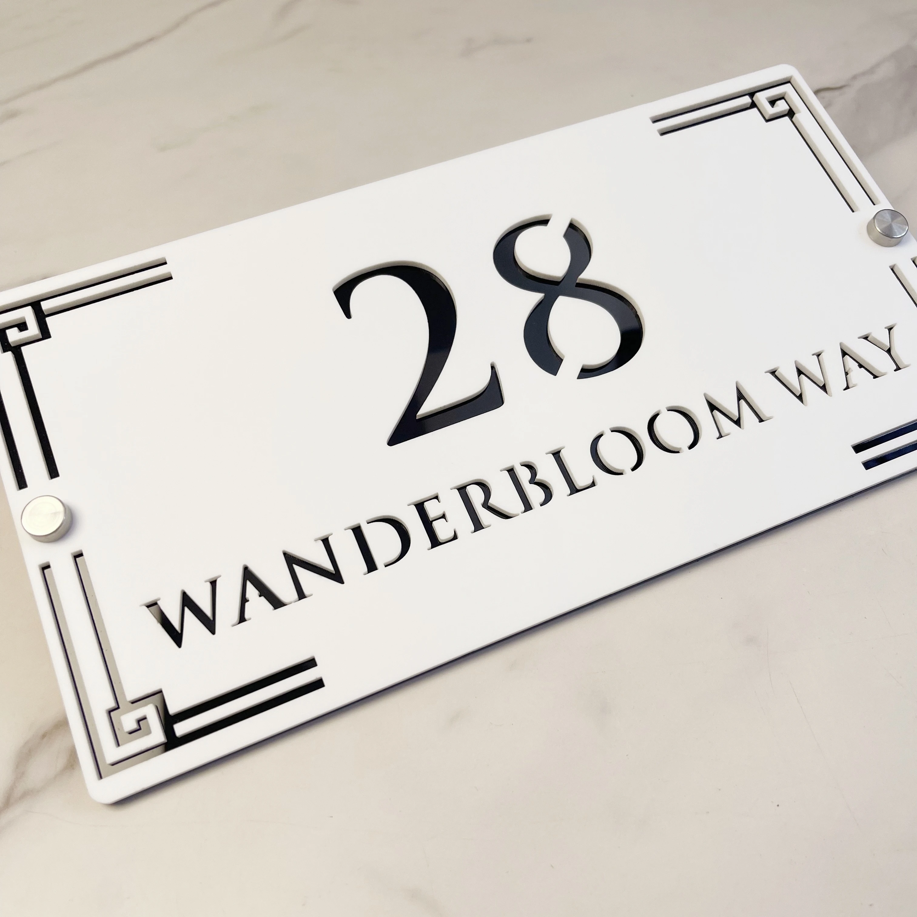 

Personalized Custom Acrylic House Number Sign, Floating Black and Gold Address Plaque for Outdoor Wall or Door Name Display