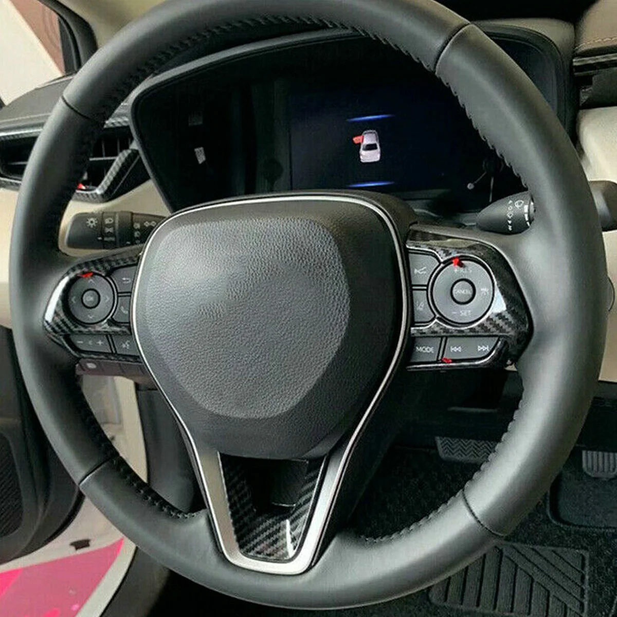 Cubierta de botón de interruptor de volante para Toyota Corolla, cubierta de interruptor de volante, estilo Hatchback, fibra de carbono, 3 piezas, 2019-2020