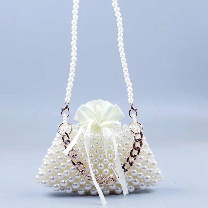 Luxury White Pearl woven Party Clutch Evening Bag Designer Chain Shoulder Wedding Women Purses and Handbags Chic Purse