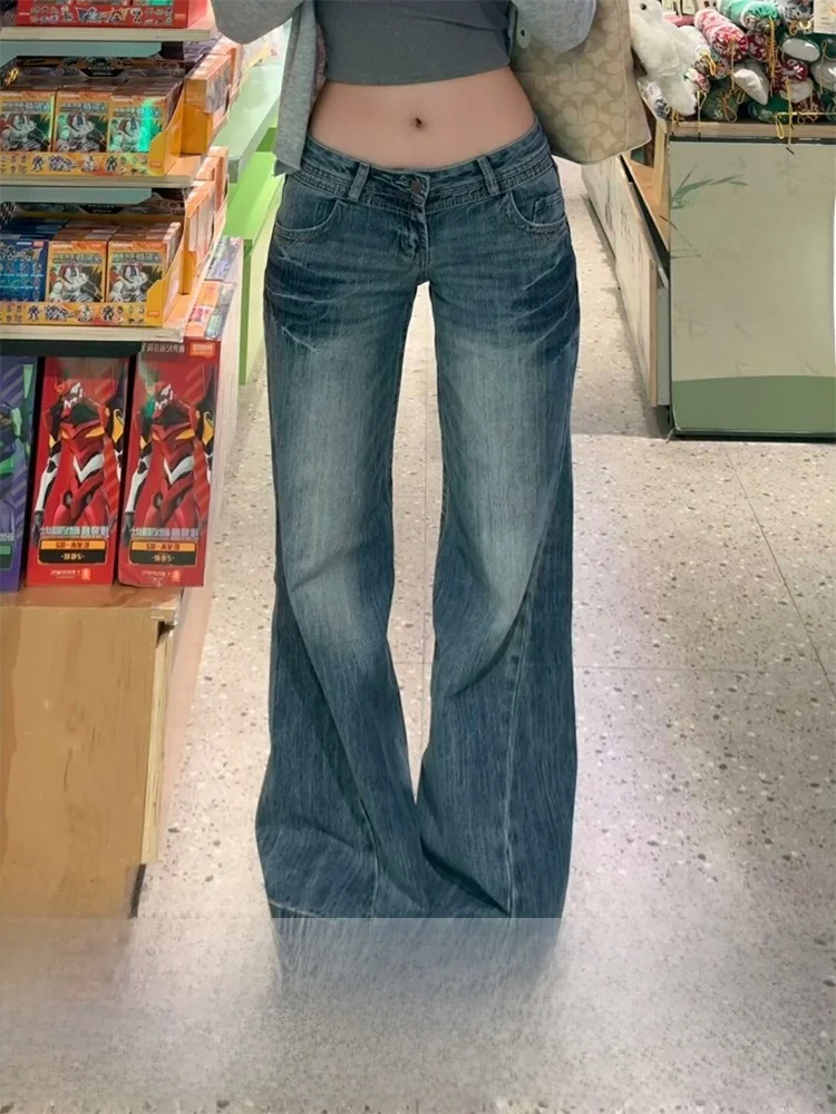 

Освещенные джинсы с высокой талией в стиле ретро, женские осенне-зимние свободные брюки длиной до пола, повседневная одежда, выцветший эффект