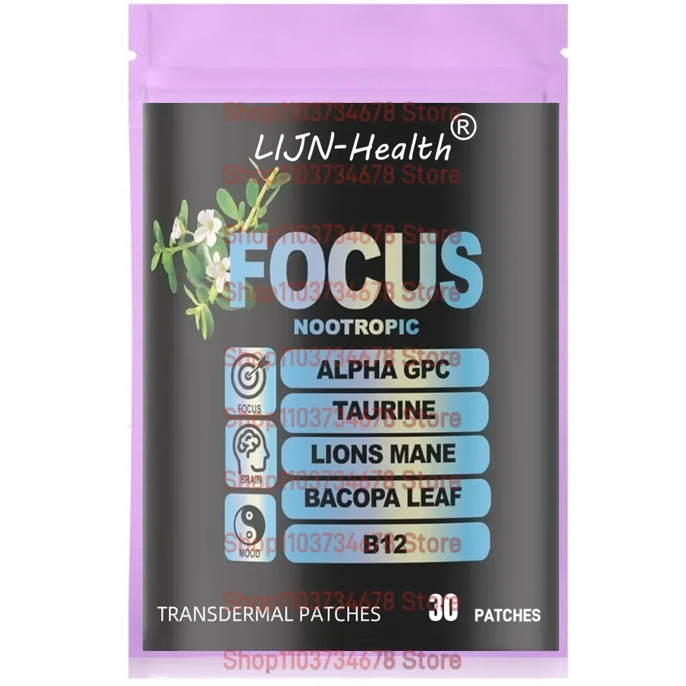 

30 Patches Focus 6-in-1 Nootropic Brain Transdermal Patches with Lions Mane, Vitamin C & B12, Taurine, Bacopa
