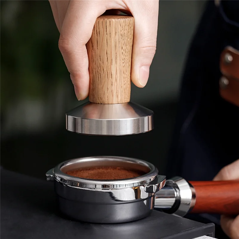 

Coffee Tamper Espresso Stamp: Coffee Tamper Real Wood Handle, Espresso Tamper Includes Silicone Cushion Easy To Use 58Mm