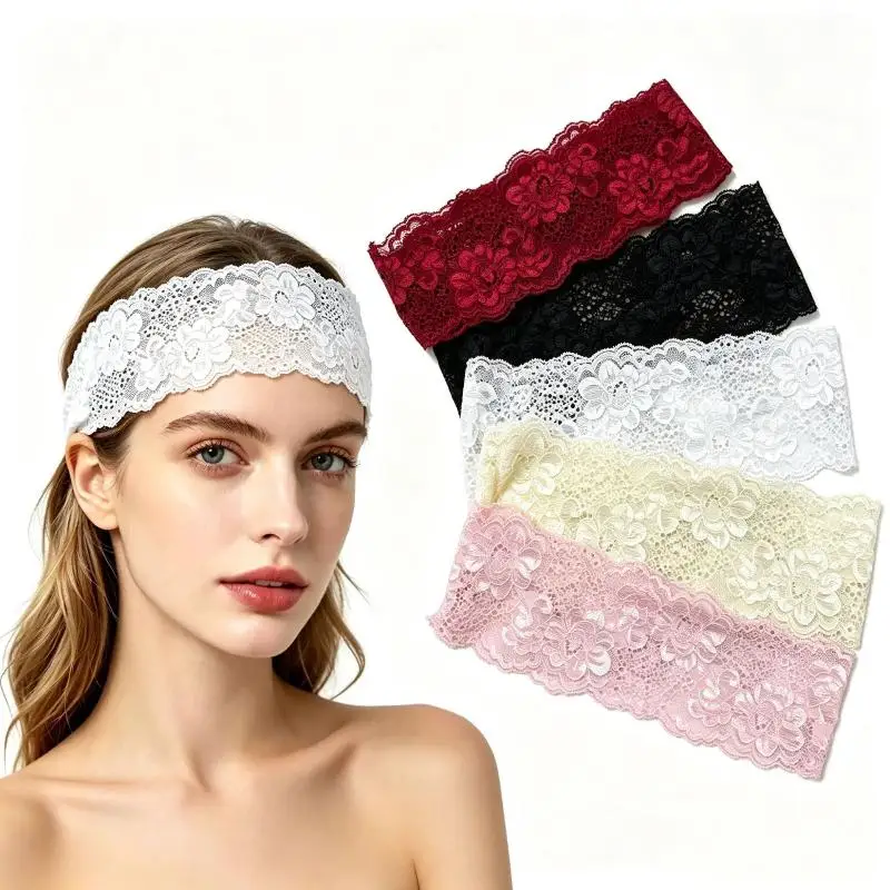 Breites Spitzenblumen-Haarband, weich, dehnbar, in verschiedenen Farben erhältlich, ideal für den täglichen Gebrauch, Yoga, Partys und zum Stylen der Haare. – Detail 18
