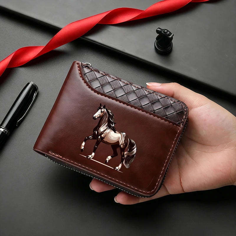 1Pc High-End Men's Wallet , with Elegantly Embossed Horse Pattern Alligator Grain PU Leather Multiple Card Slots Large Capacity