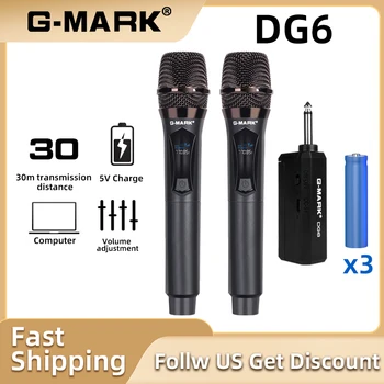 G-MARK DG6 무선 마이크, 2 채널 UHF 시스템, 홈 파티, 노래방, 교회, 쇼, 회의용 핸드헬드 전문 마이크
