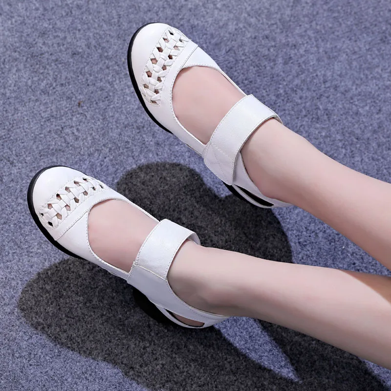 Breathable Dance Shoes Soft Bottom Leather Square Shoe Female Sailor Women Shoes Mid Heel Adult Sneakers Hook & Loop