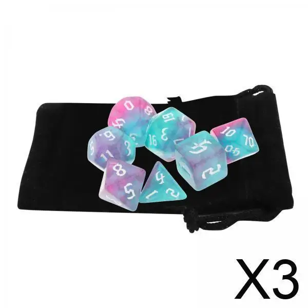 

3x Pack of 7 Polyhedral Bar Toy with Bag for DND Tabletop Games Math , ,