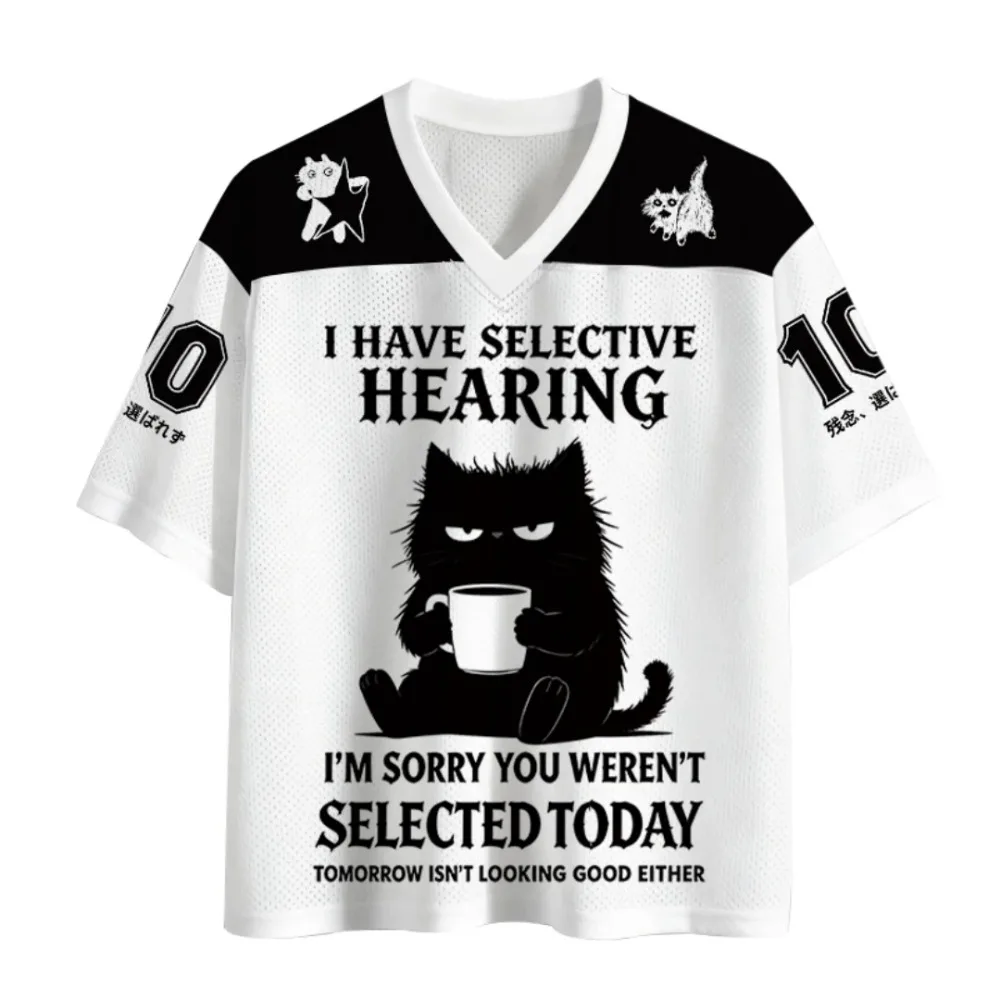 Seltsames, irritierendes schwarzes Katzen-3D-Druck-Sport-Schnelltrocknungs-Atmungsaktives Herren-T-Shirt mit V-Ausschnitt, Outdoor-Streetwear, lässige Mode, Y2K-Eltern-Kind-Kleidung – Detail 4