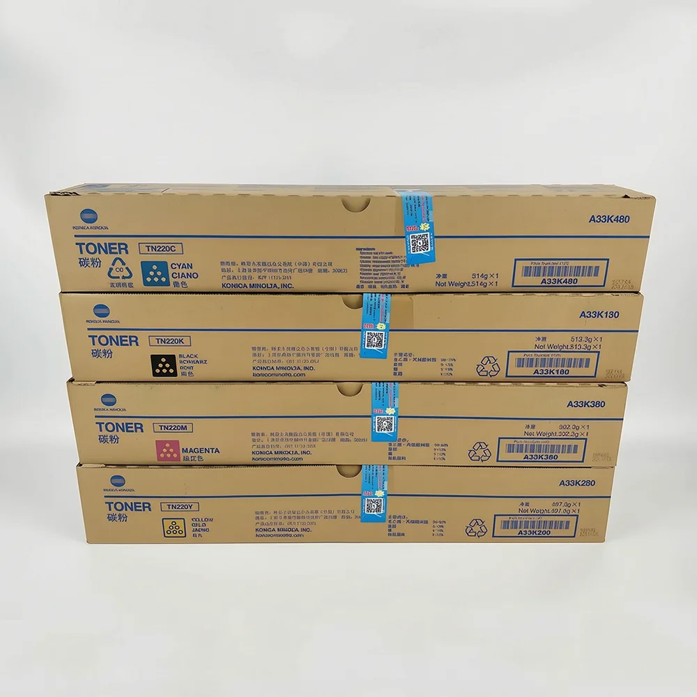 1set 4X TN220 Original CMYK Toner Cartridge for Konica Minolta Bizhub C221 C281 C281S C7128 C7112 High Capacity Toner Cartridge