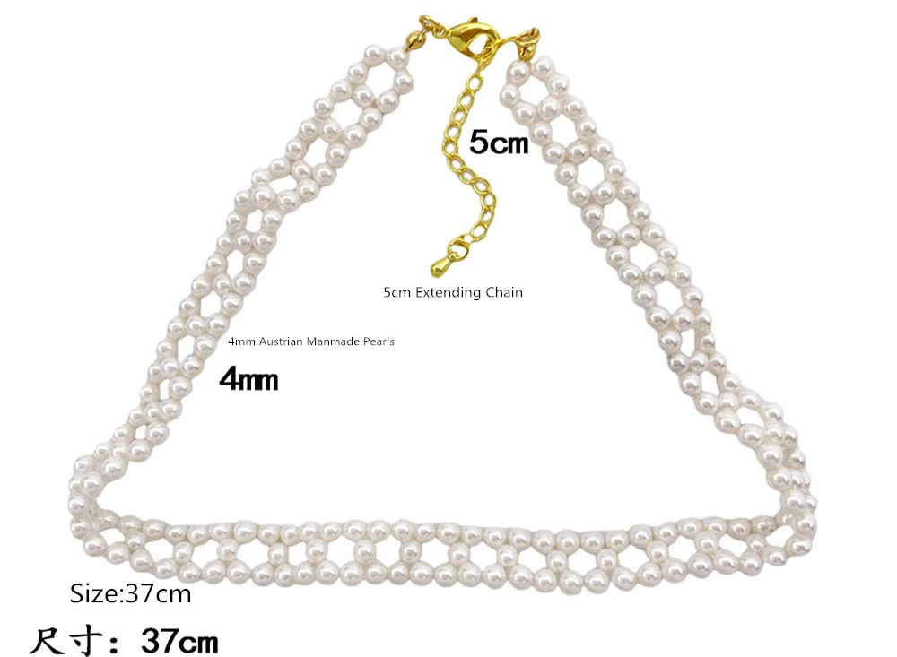 lingzhiwu Women 925 Silver Necklace Austrian Pearls Necklaces Top Quality Weave Female Fashion Choker Necklaces White Flowers