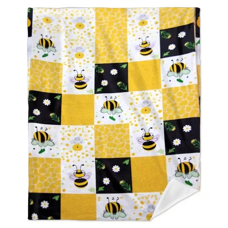 Cozy Reversible Bee Print Flannel Throw Blanket All-Season Soft Bed, Camping Gift for Women Durable Easy Care, Bee-Th Blanke