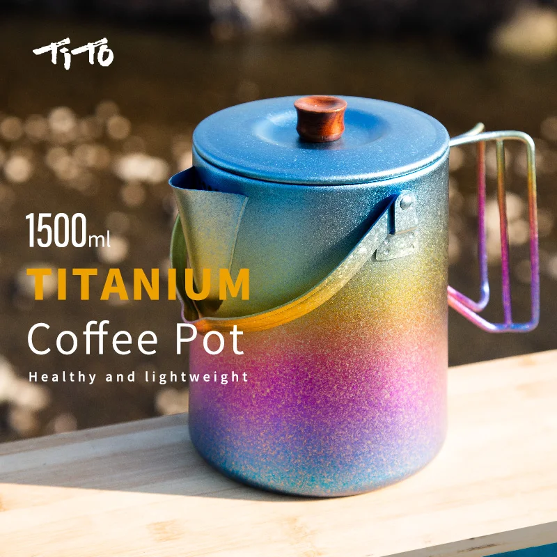 

TiTo 1.5L Camping Multicolor Titanium Espresso Coffee Tea Milk Pot Kettle Can for Outdoor Travel Picnic Campfire Stovetop Kettle