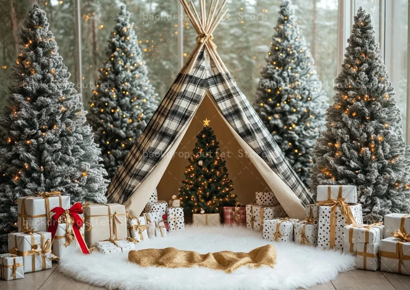 ฉากหลังถ่ายภาพเต็นท์แคมป์ปิ้งลายคริสต์มาสฤดูหนาว, ไฟประดับต้นคริสต์มาส, ฉากหลังถ่ายภาพครอบครัวและเด็ก