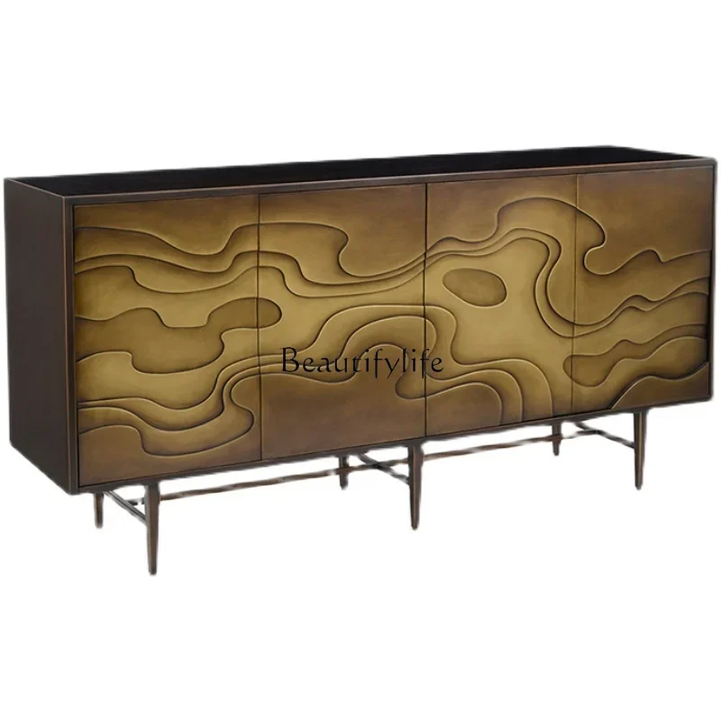 

FG44American Light Luxury Bronze Old Four-Door TV Cabinet Retro New Chinese Art Sideboard Cabinet