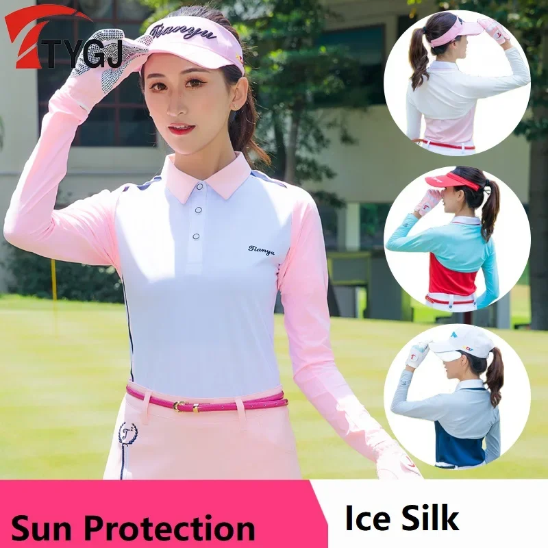 Women Golf Sunscreen Sleeves Summer Anti-UV Clothing for Outdoor Activity Ladies Shawl Cuff Gloves Golf Shawl Sleeves Ice Silk