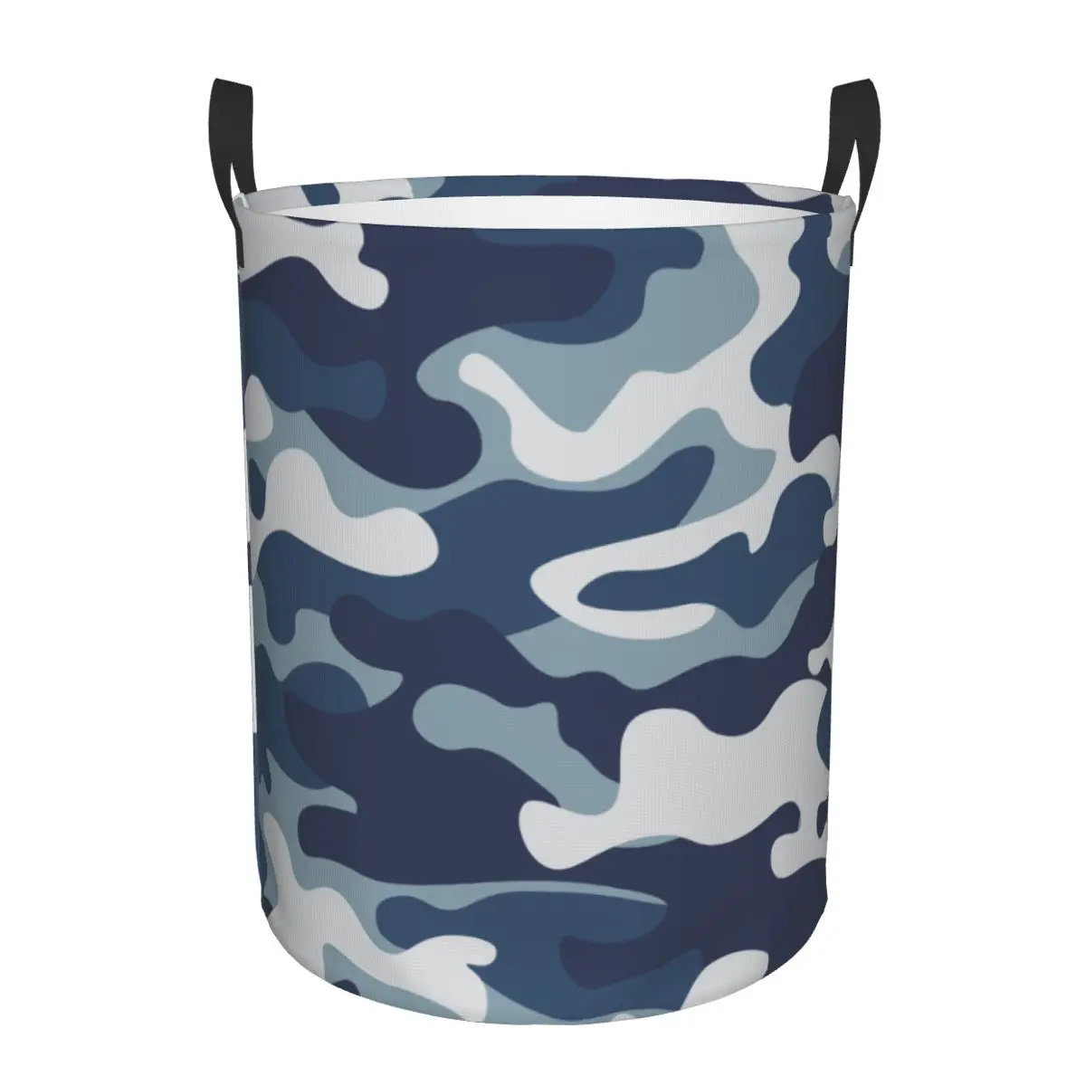 Folding Laundry Basket Blue Navy Camouflage Pattern Round Storage Bin Large Hamper Collapsible Clothes Toy Bucket Organizer