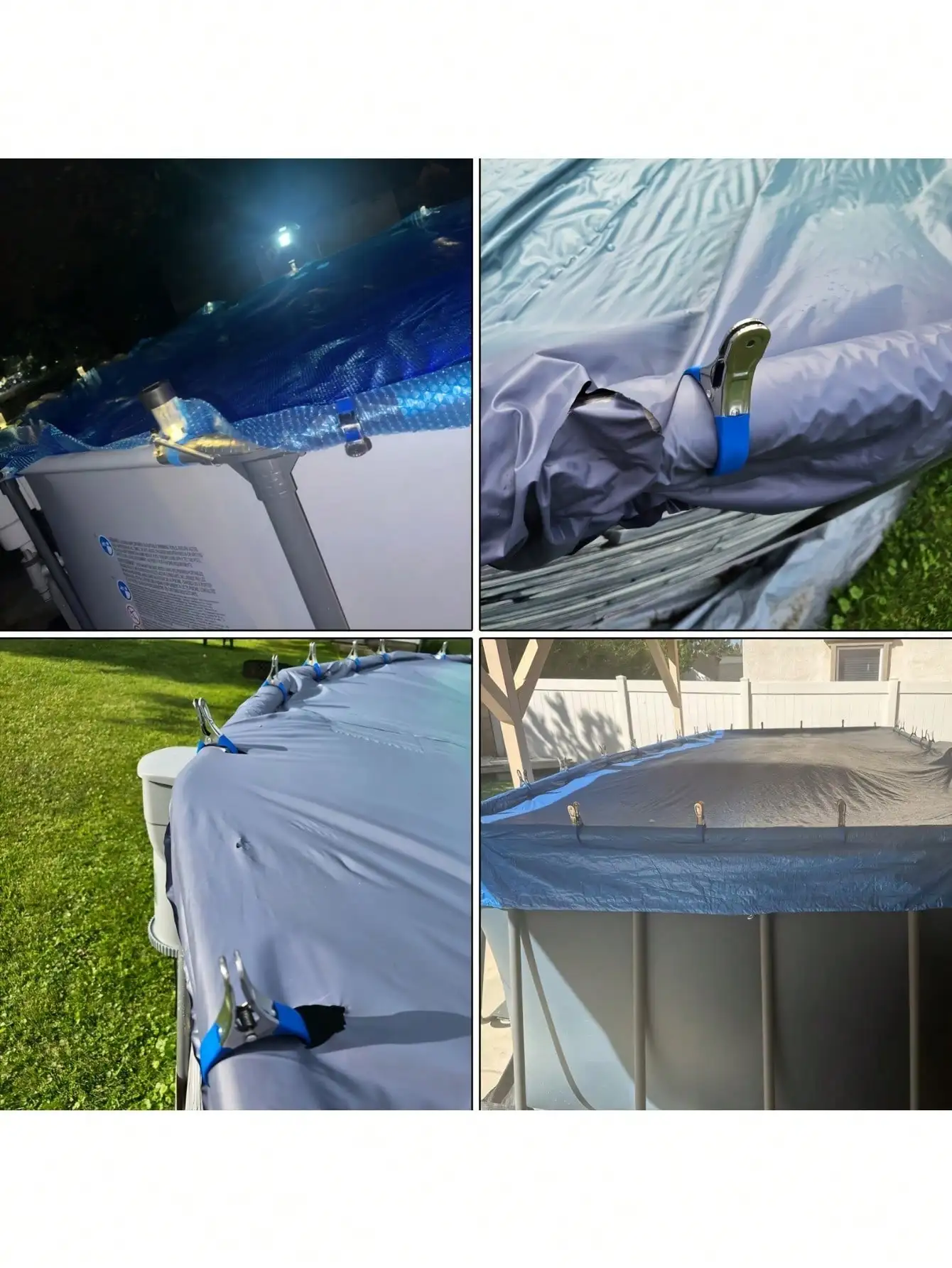 6 قطع من مشابك غطاء حمام السباحة المتينة المصنوعة من الفولاذ المقاوم للصدأ مع مقابض بلاستيكية زرقاء - مشابك زنبركية شديدة التحمل مقاومة للرياح لتأمين فوق