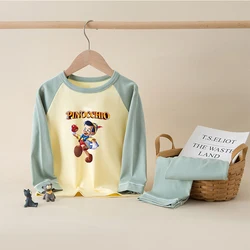 Disney Pinocchio 100% Cotton Kids Pajamas Sets Baby Girls Boys Clothes Pijamas Childen Cartoon Long Sleeve Tshirt+Pants Sets