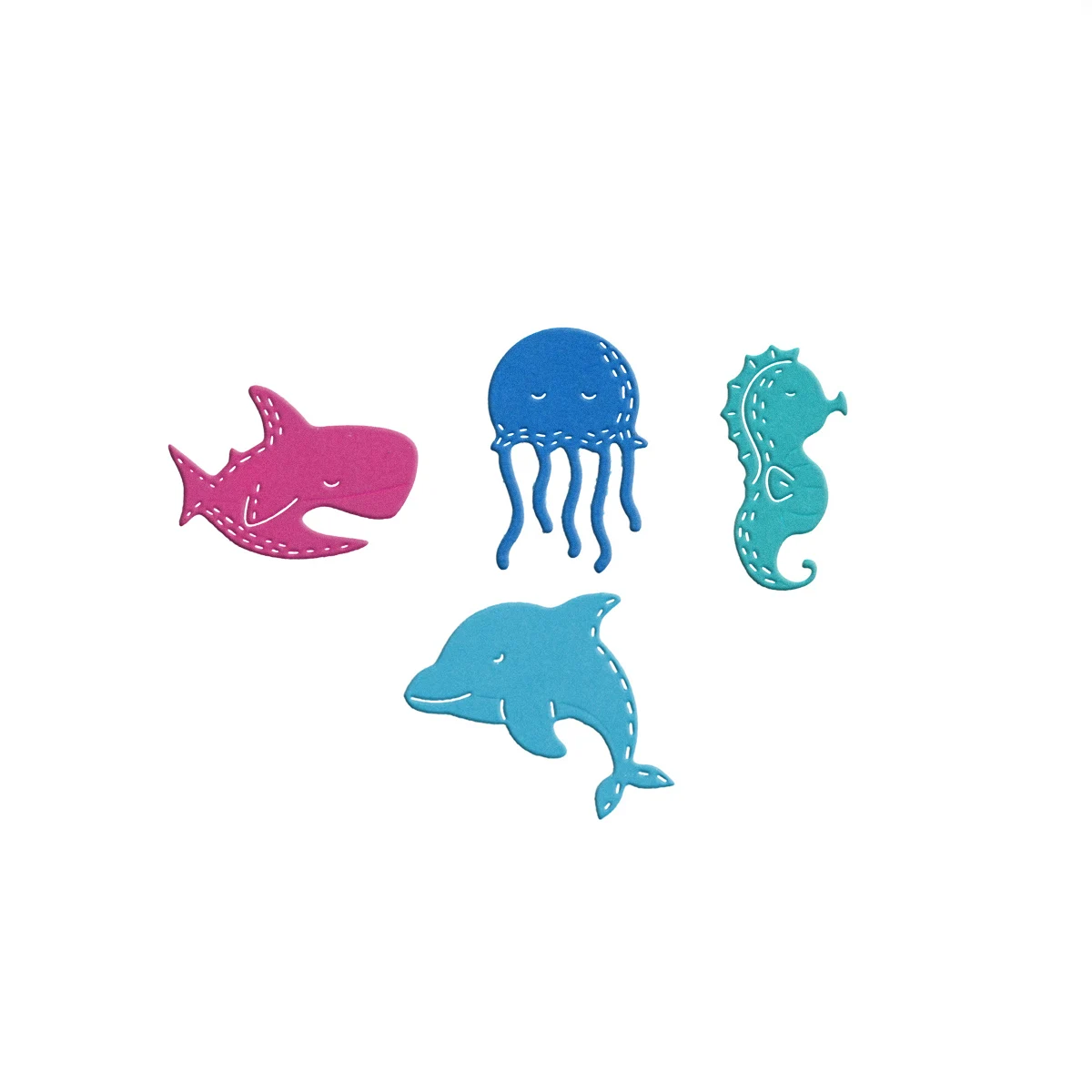 Metal Cutting Dies Mini Size Sea Marine Organism Cartoon Shark Jellyfish Hippocampus Dolphin Whale DIY Card Scrapbooking Clipart