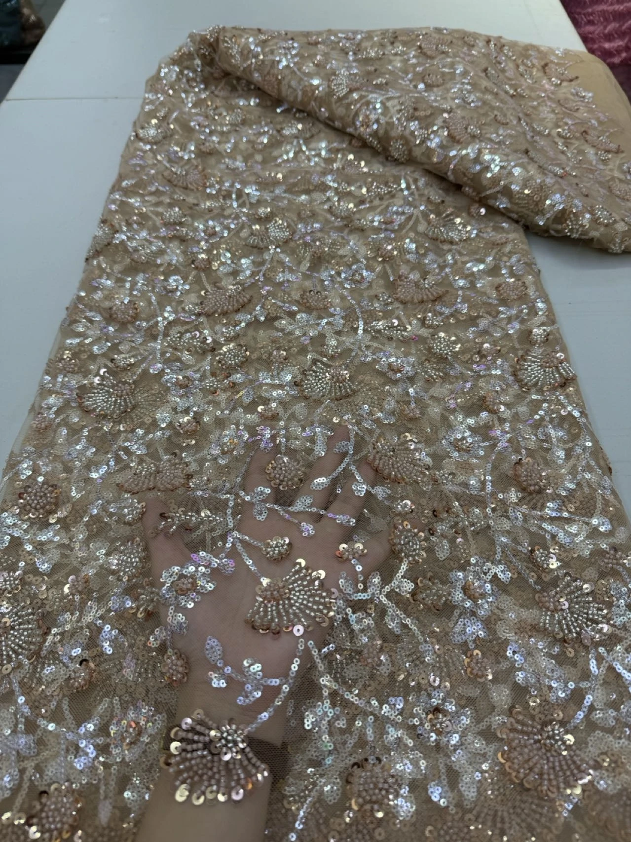 

Latest 2025 African Nigerian High-Quality Tulle Lace Fabric with Embroidery 5 Yards for Prom Dresses Sequin Sewing jy475