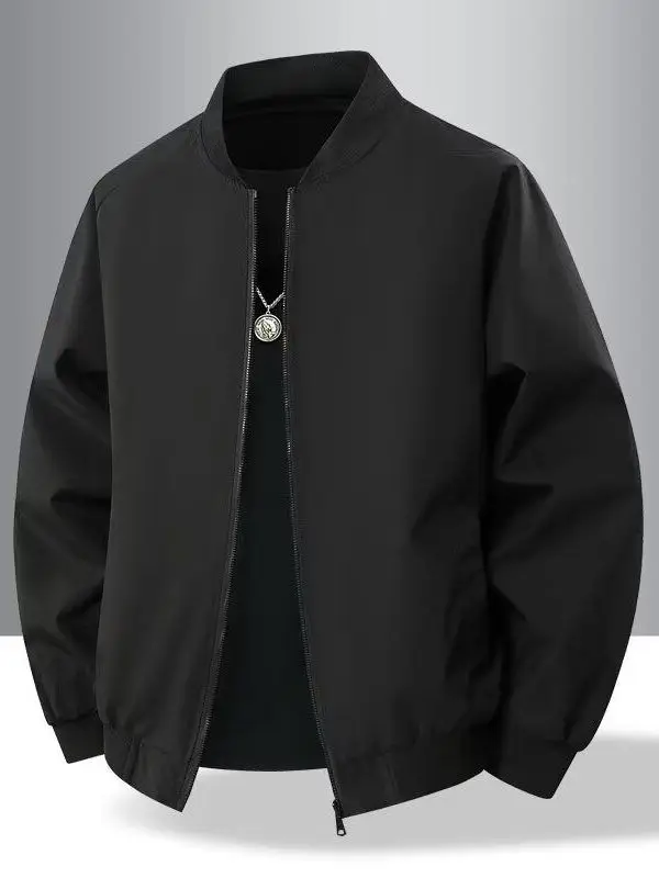 

Slim Fit Stand Collar Men's Jaet Pure Color Casual Versatile Workwear Trendy Korean Sle Commute Windproof Long Sve Zipper