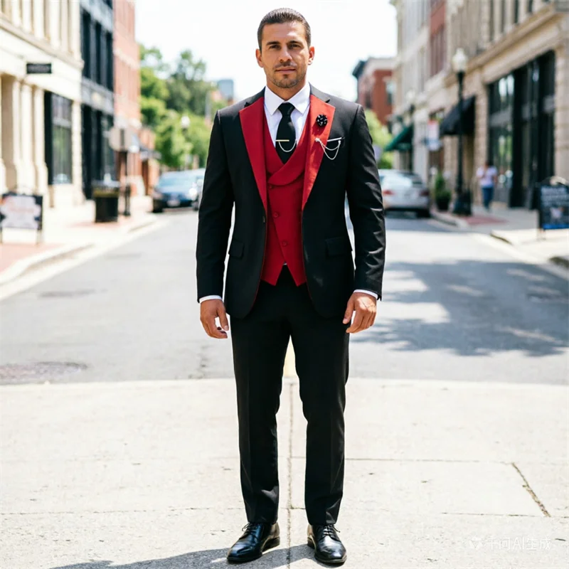 

Мужской костюм-тройка: черно-синий пиджак с элементами пэчворка, жилет и брюки, комплект для свадьбы или вечеринки. Азиатские размеры: M–6XL