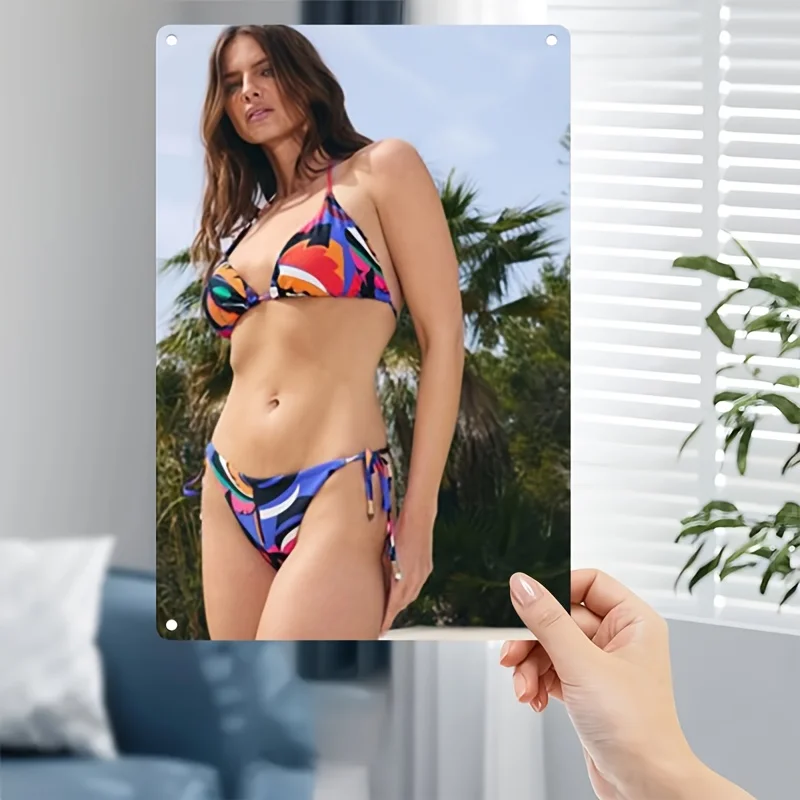 2D Flat Retro Metal Sign - Vintage Swimsuit Pinup Poster, Heavy Iron Wall Art for Bar Cafe Home Office