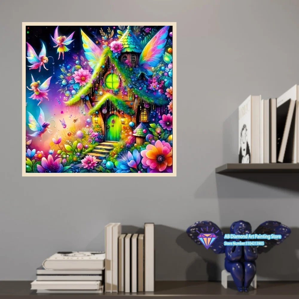 Fairy Elf Flower Magic House Art 5D DIY Diamond Painting Set with Square and Round Diamonds Handmade Crafts Gifts