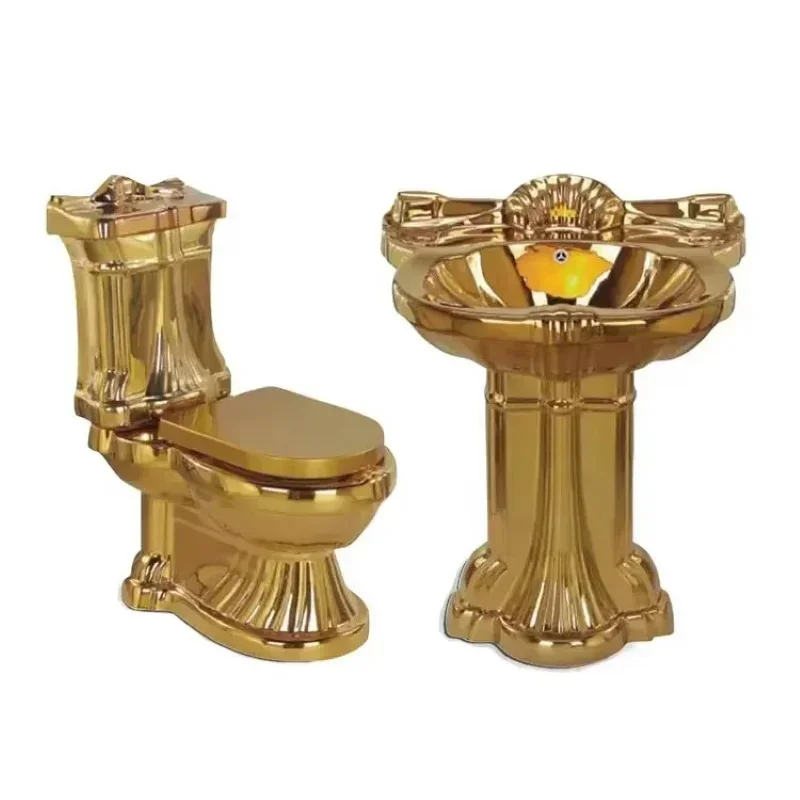 

Sell like hot cakes European luxury retro bathroom ceramic gold two-piece toilet