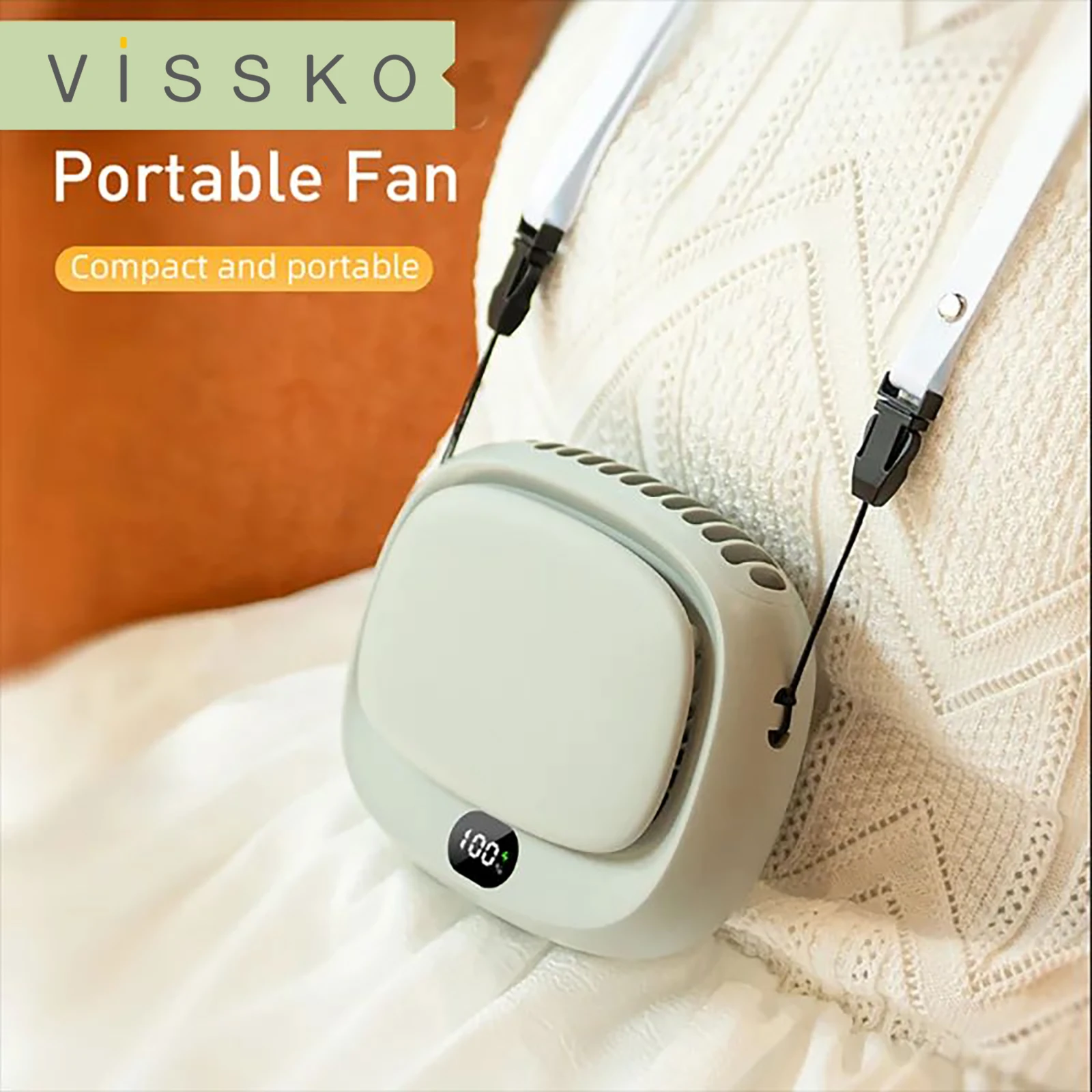 Vissko 1800Mah Handheld Mini Fan Multifunctionele Nek Opknoping Fans 5 Speed Usb Oplaadbare Ventilator Met Scherm