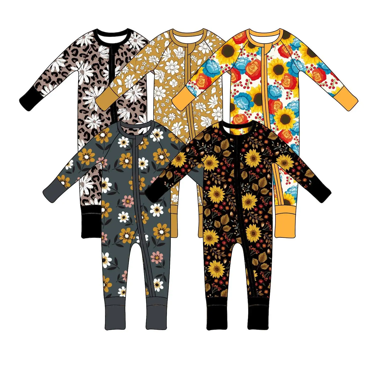 

Бамбуковые стили с принтом подсолнечника на заказ, двойная молния с длинными рукавами, детская одежда на заказ, детская одежда на заказ, бамбуковая молния