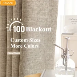 Japanese Cotton Linen 100% Blackout Curtains for Living Room Bedroom Dining Windows Balcony Custom Curtains Finished Product