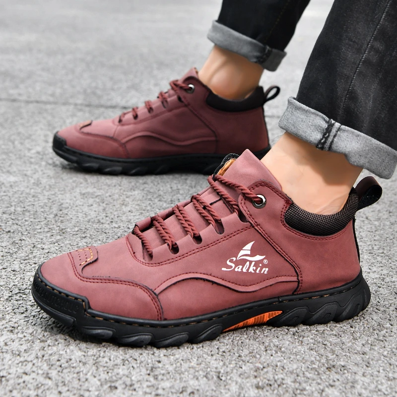 

2026 Handmade Men Shoes Spring Man Casual Sneakers Non Slip Work Men's Shoes Loafers Lace Up Zapatillas Hombre Big Size 38-48