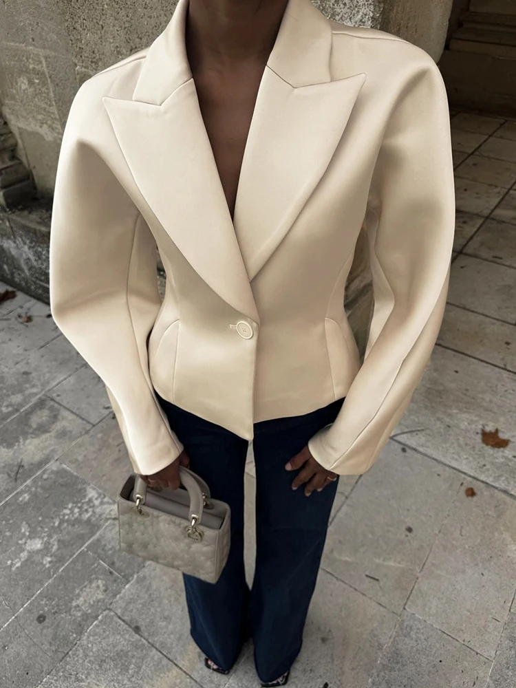 Whatiwear أنيقة التلبيب المحاصيل معاطف النساء مكتب نمط العميق الخامس الرقبة كم كامل زر واحد الصلبة الشارع الخريف الاتجاه وتتسابق #4