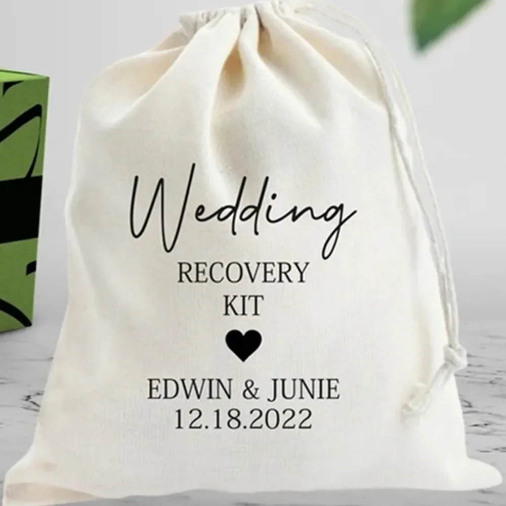 25pcs Custom Wedding bags, Guest Favor Bags, Personalized Hangover Kit, Canvas Bags, Wedding Recovery Kit, Wedding Survival Kit