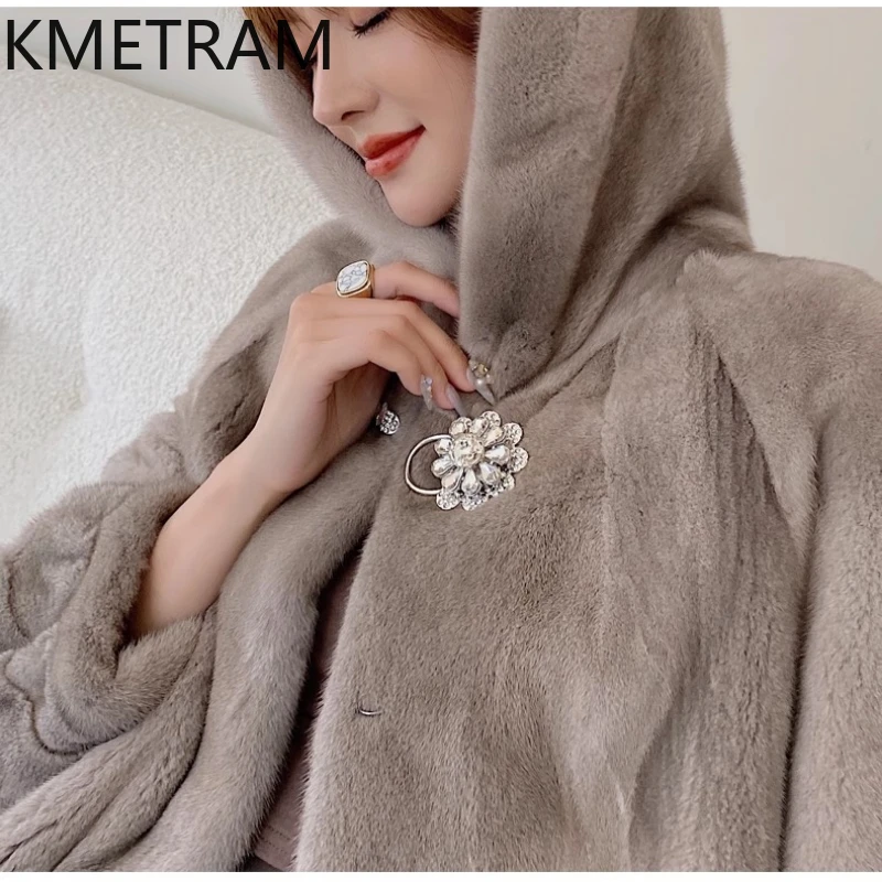 ナチュラルパープルラベルミンクファーコート レディース 高品質ミドル丈ファーコート フード付き 冬服 レディースジャケット 2025 ファー