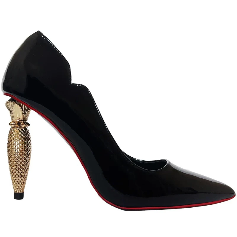 

New rhinestone red soled high heels for women,slim heels for parties,stunning and sexy black patent leather pointed single shoes