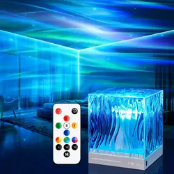 Dynamic Aurora Northern Lights, Water Ripple Projector, Night Light, 17 Colors Flame, Crystal Lamp for Living Room, Study, Bedroom