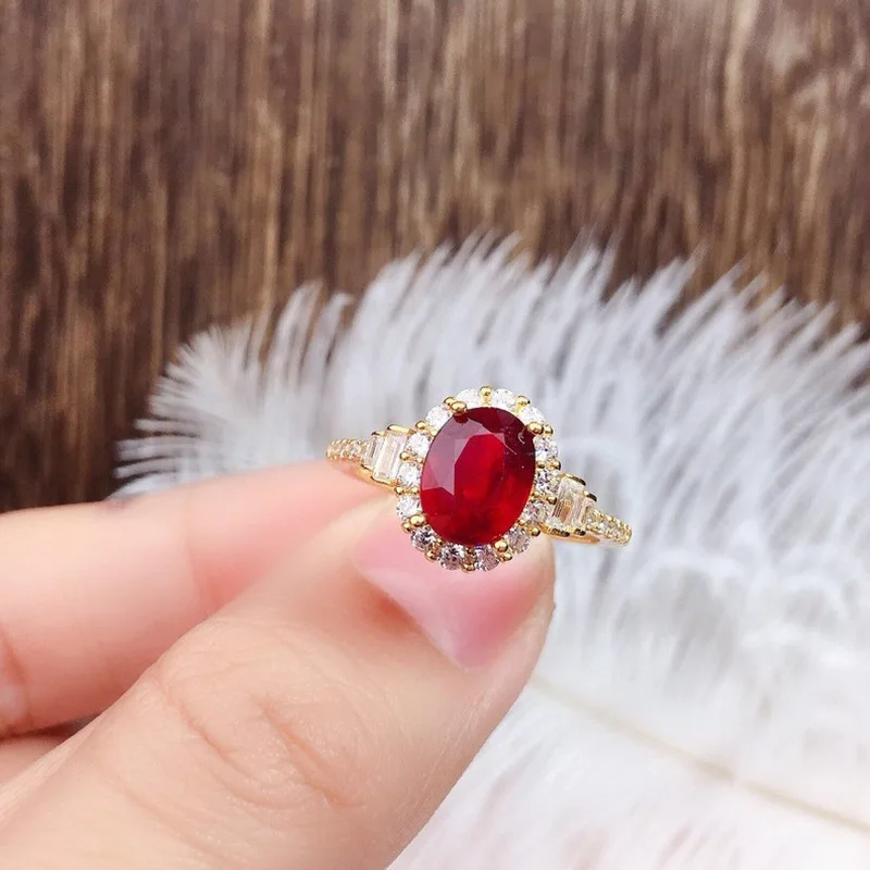 Gold-plated imitation ruby oval full-cut diamond ladies' fashionable and simple ring - anniversary jewelry gift