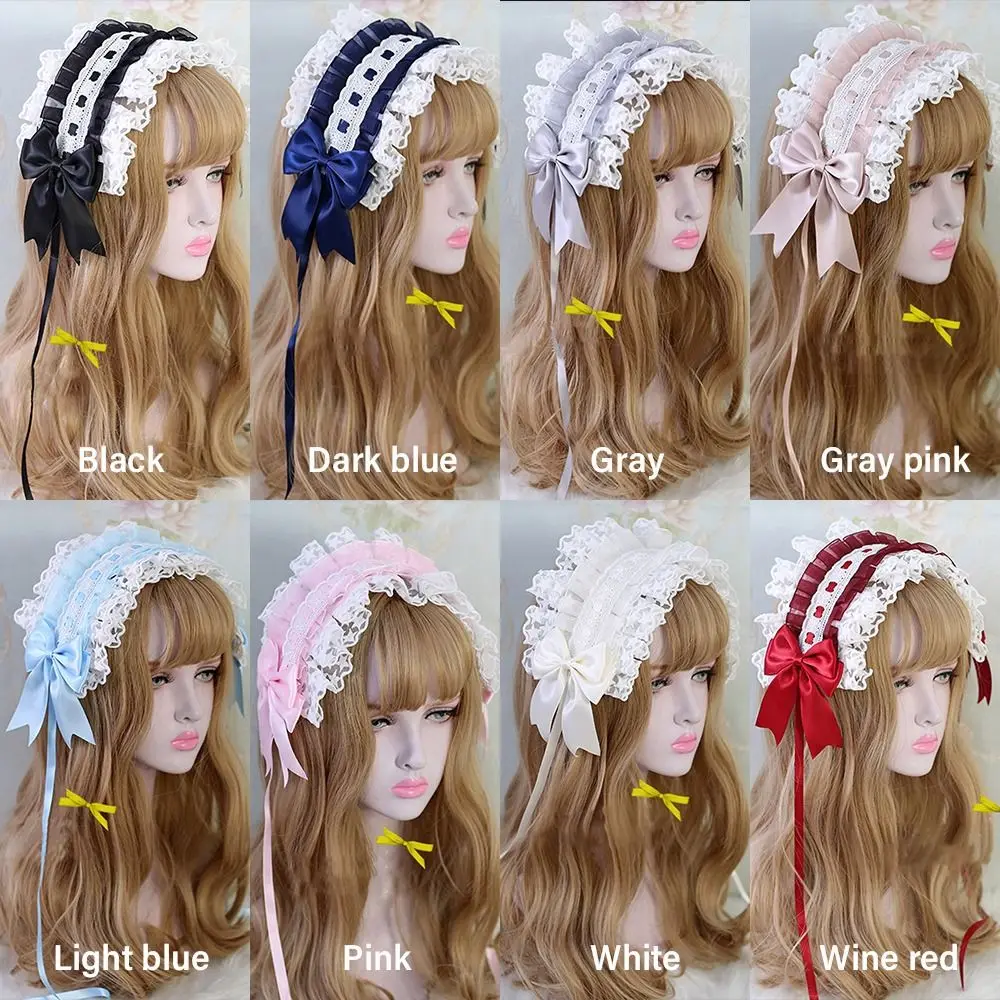 Headdress Anime Maid Sweet Hairband with Hairpins Lolita Ruffled Headband Lace Ribbon Hair Clips Embroidery  Hairpins