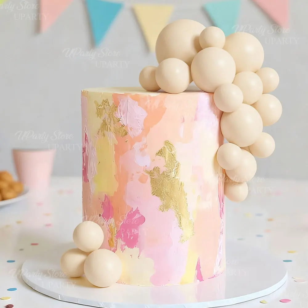 30 Stück beige Kugeln Kuchendeckel 2-4 cm Schaumstoffball Boho Creme Kuchendeckel für Geburtstag Babyparty Hochzeit Cupcake Kuchen Dekor Gastgeschenk – Detail 4