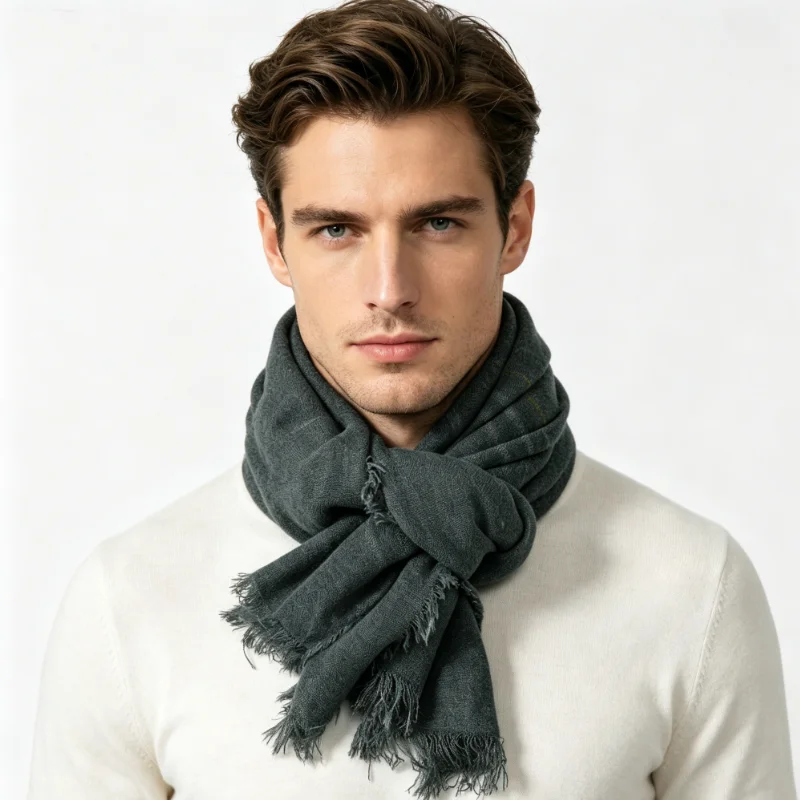 Immagine 3: Sciarpa da uomo in cotone e lino a righe traforate, alla moda, tie-dye, calda, con nappe corte, accessorio maschile, bufanda, muffler