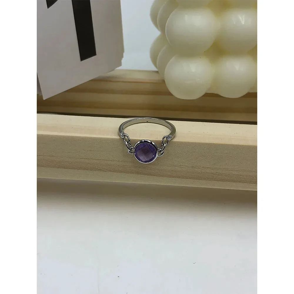 أزياء جديدة رائجة البيع قطع دائرية كريستال أرجواني تصميم بسيط خاتم هدية عيد رومانسية راقية