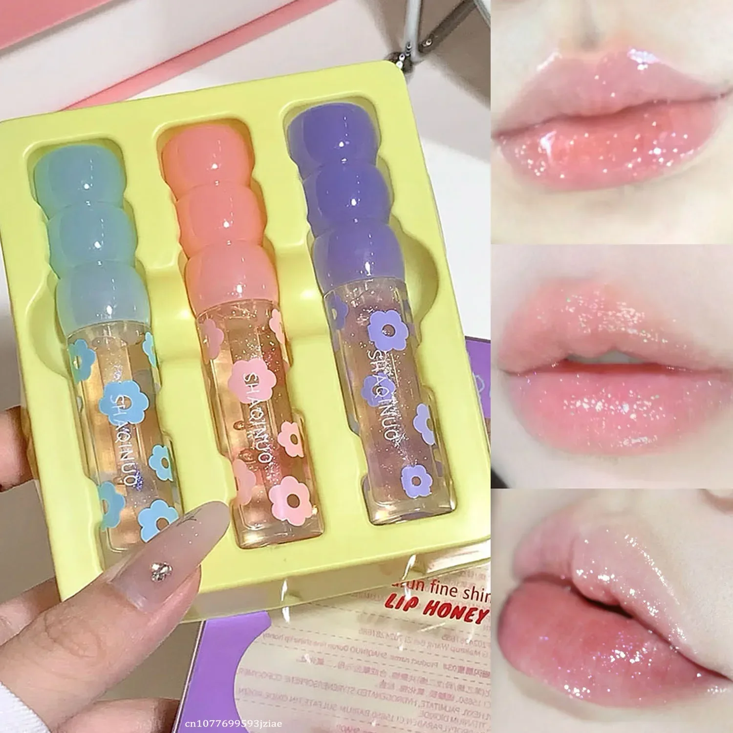 Fine Sparkling Lip Honey Shimmering Transparent Lip Gloss Moisturizing Crystal Jelly Lip Oil Clear Plumper Serum Tint Silicone