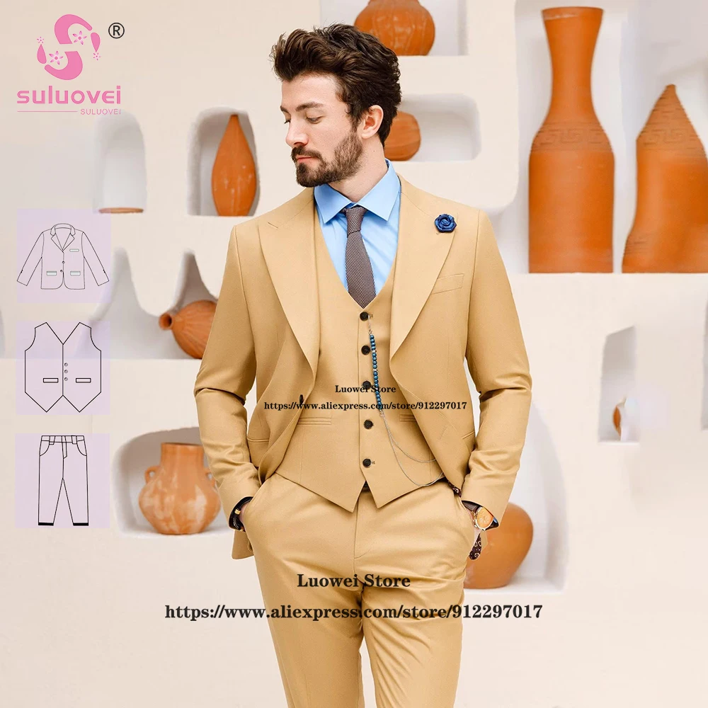 Fashion Wedding Suits For Men Slim Fit 3 Piece Pants Set Formal Groomsmen Prom Dinner Two Button Tuxedo Terno Masculino Completo