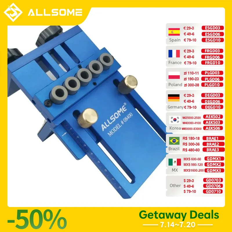 

ALLSOME 08400 Aluminum Alloy Jig Dowel Dowelling Jig Set HT1705