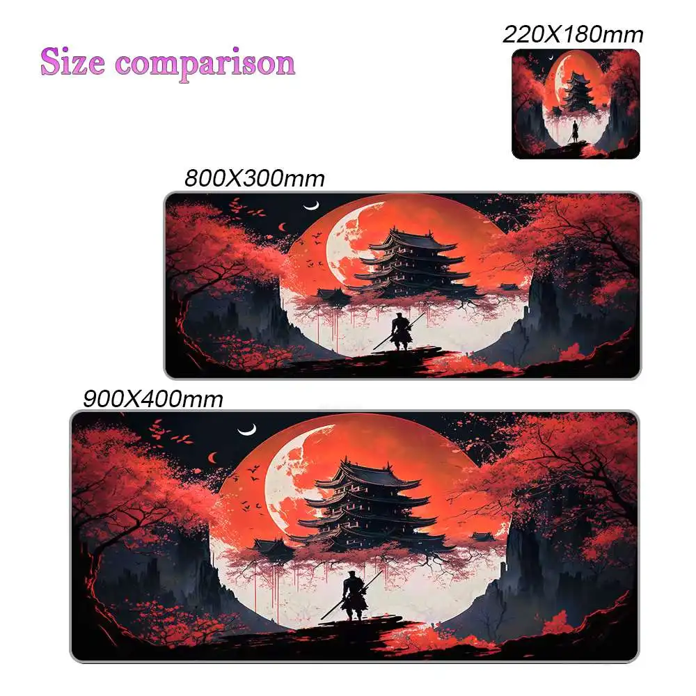 Estilo japonês Samurai Mouse Pad, almofadas de borracha antiderrapantes, tapete preto do rato, paisagens, Dropshipping, nomes, 120x60cm